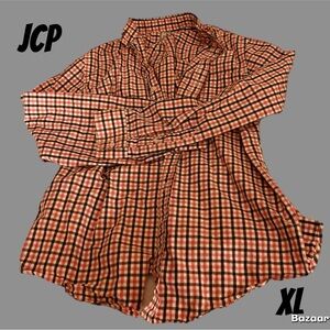 jcpenney Red and Black Plaid Casual Button-Down Shirt